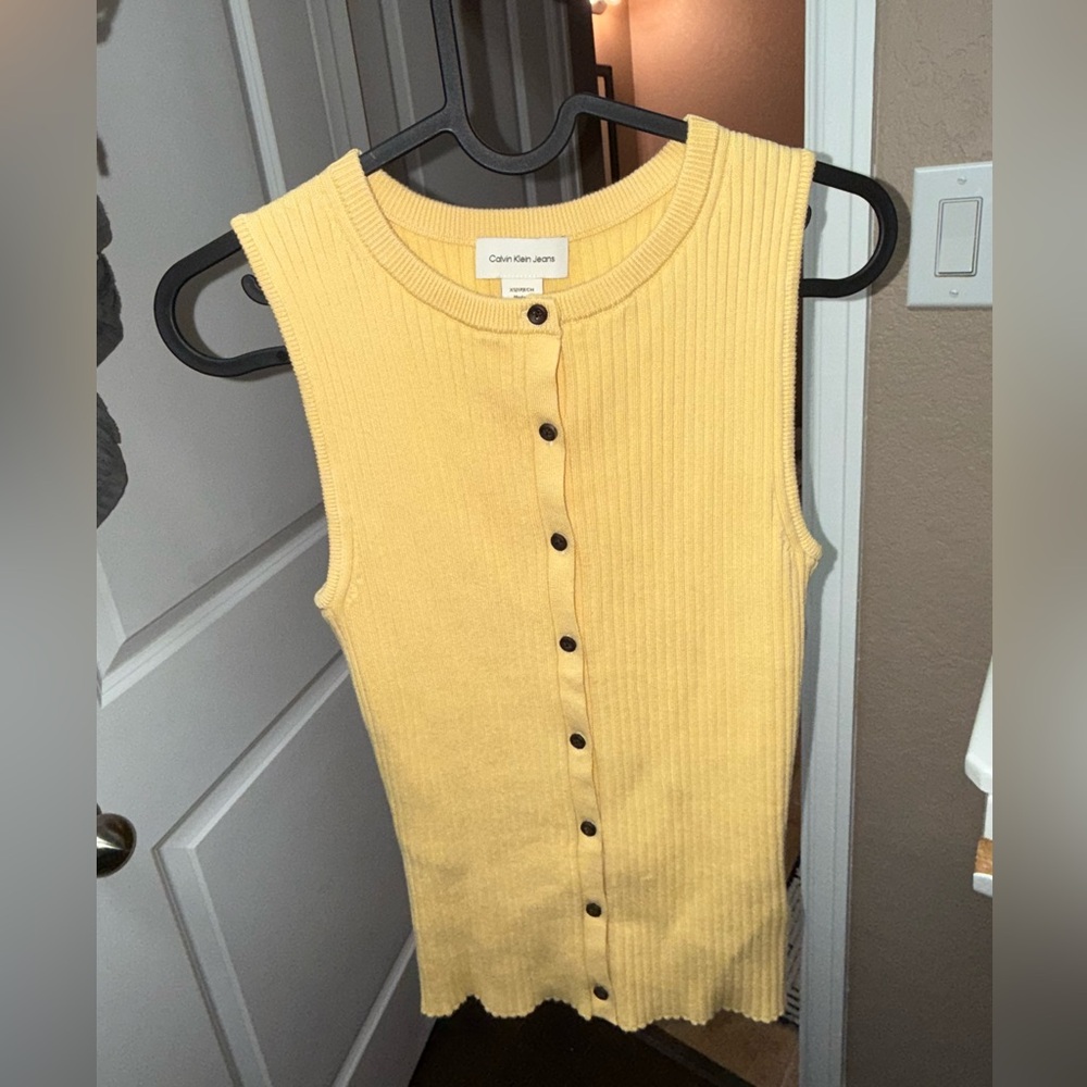 Calvin Klein Jeans Cream Ribbed Knit Top